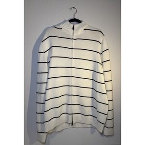 Brooks Brothers Sweater Mens XXL White/Navy Supima Cotton Full Zip Cardigan Knit